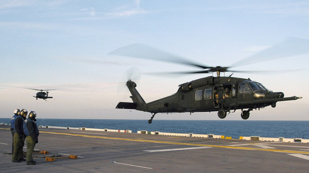 MH-60 Black Hawks take off
