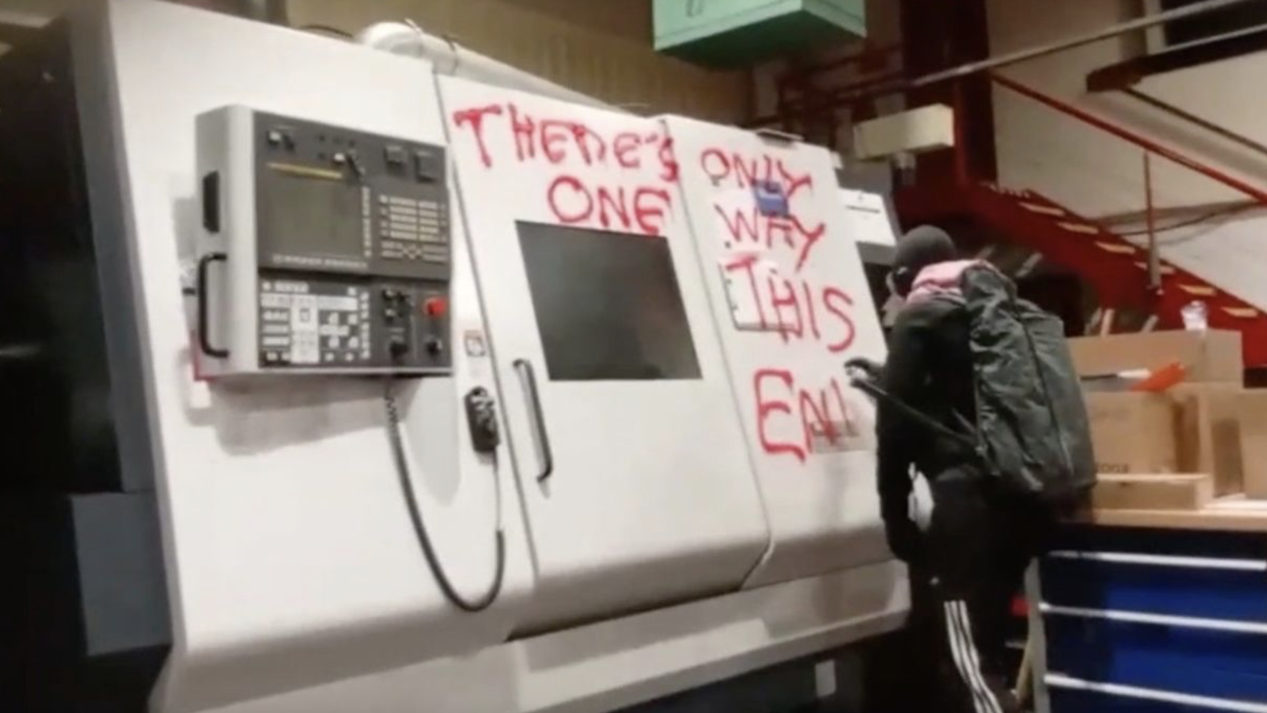 Hammer-Wielding Activists Raid Factory Supplying Weapons to Israel and Leave Painted Message